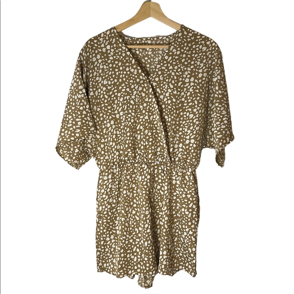 EUC SHEIN tan & white dalmatian / spotted animal print romper